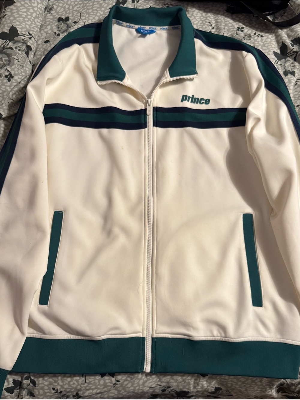 Prince Cream and Teal Zip-Front Bomber Jacket